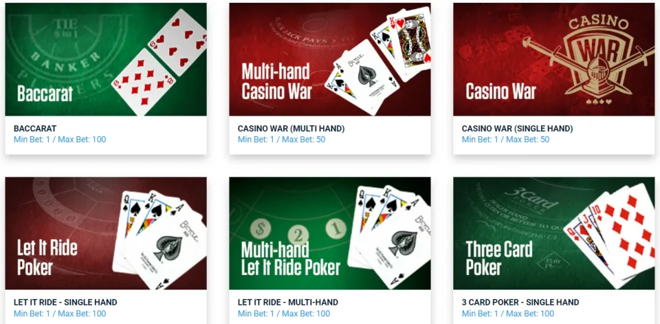 betus review table games at betus casino online