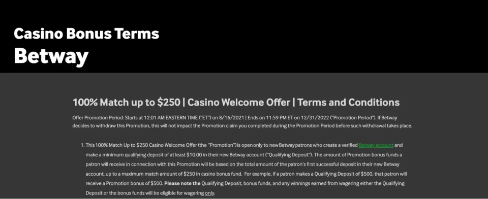 betway review casino welcome bonus