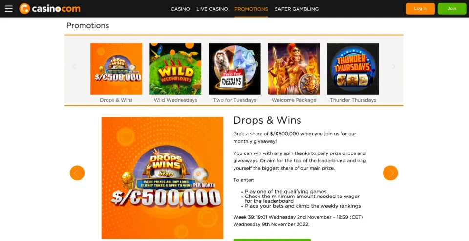casinocom review drops and wins