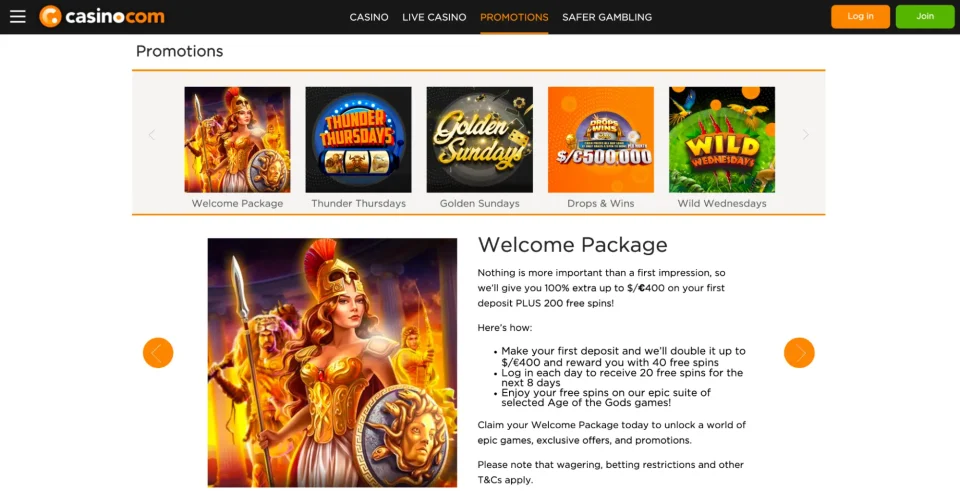 casinocom review welcome package