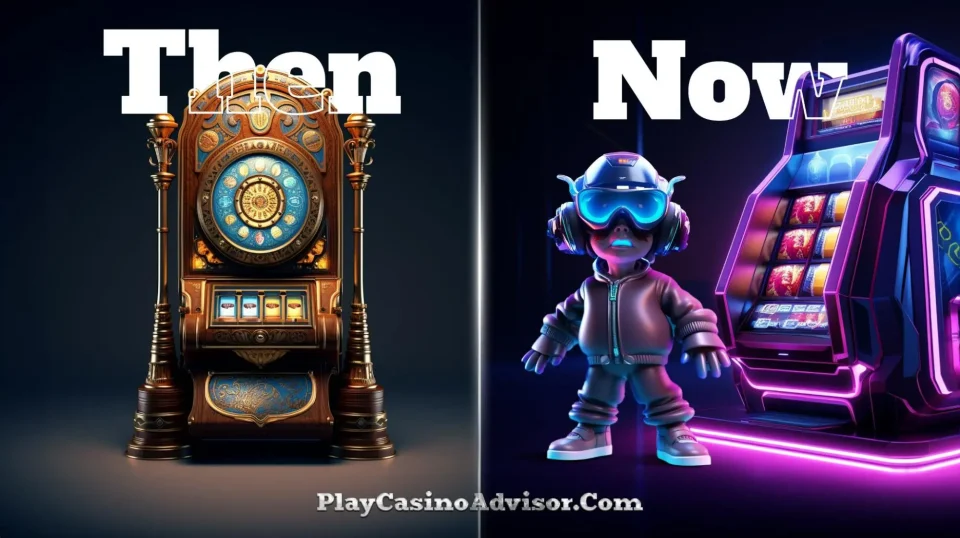 A visual representation of the evolution of slot machines over the years, showcasing the advancements made from 1976 to 2023.