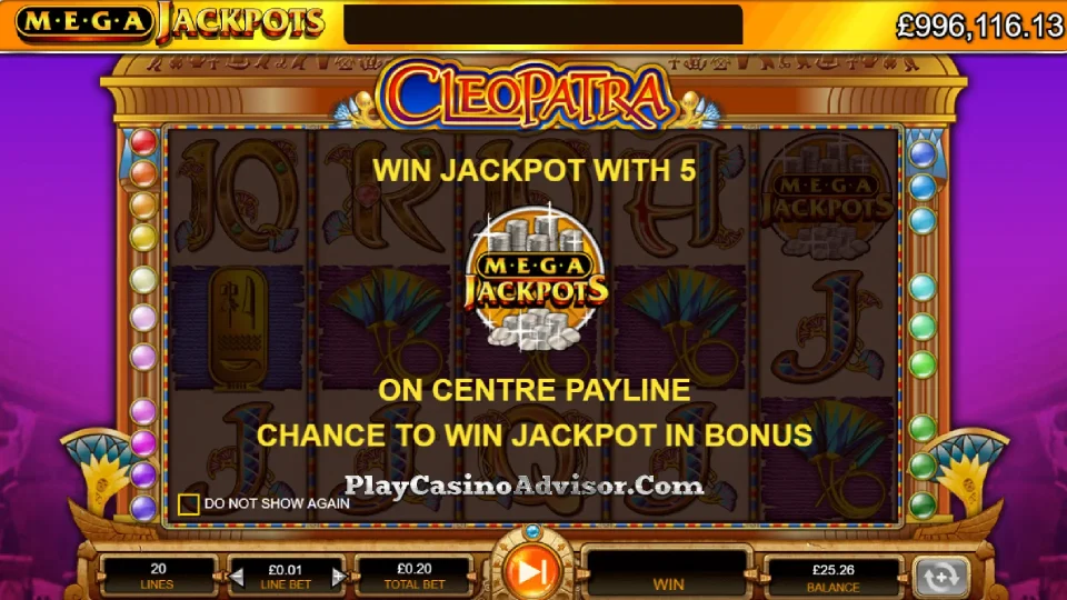 Experience the thrilling Cleopatra Mega Jackpots and strike it big with real money progressive jackpots. Unleash the excitement and fortune that awaits you!